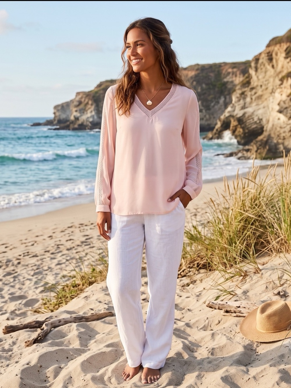 Loft Long Sleeve Pink Blouse Size Medium